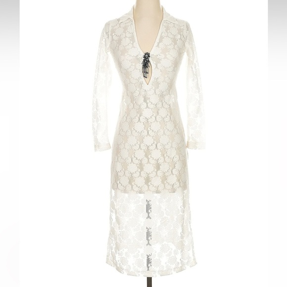 Anthropologie Long-Sleeve Sheer Lace Longline Top Shirt Blouse Size XXS NWT - Picture 5 of 12